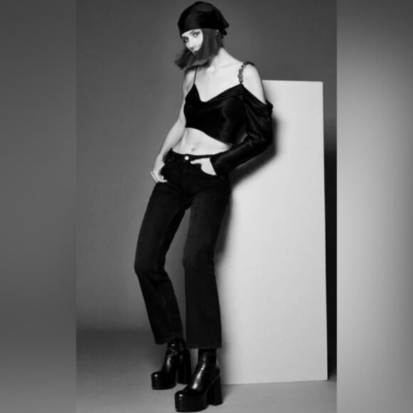 NWT ZARA Satin Crop Top One Shoulder Asymmetric Chain‎ Strap 4661/406/800 Sz XS - Picture 2 of 14